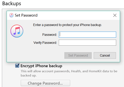 Set iTunes Backup Password