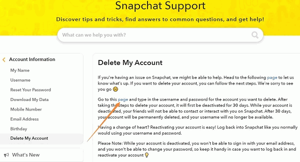 Snapchat Delete Account