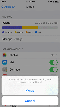 Turn on iCloud for Contacts