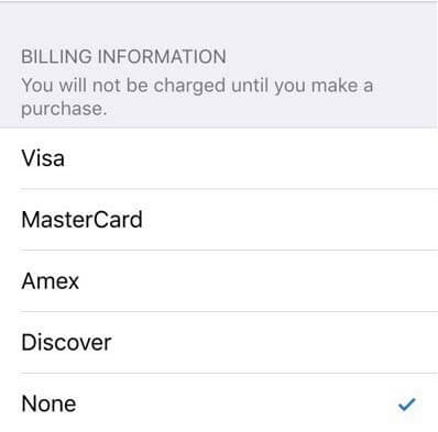 信用卡資訊選擇「無」