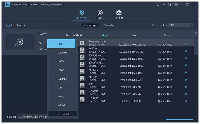 Select MP3 Format