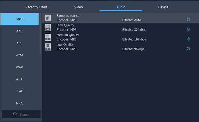 Choose MP3 as Audio Output Format