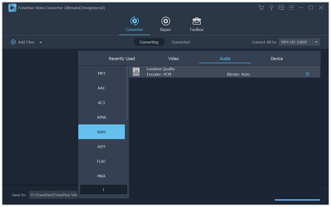 Choose WAV as Output Audio Format