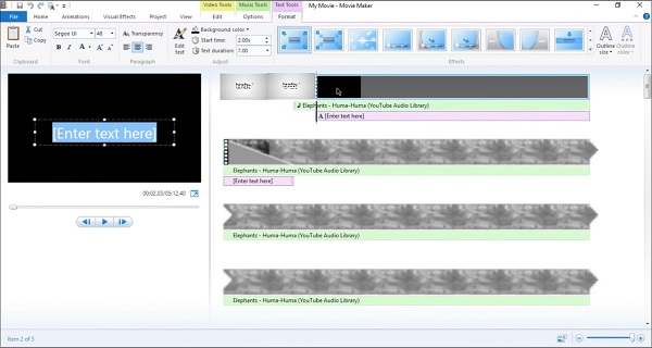 Text Tools in Windows Movie Maker