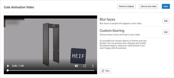 Choose Blur on YouTube