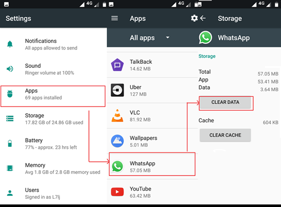 Clear WhatsApp Data on Android