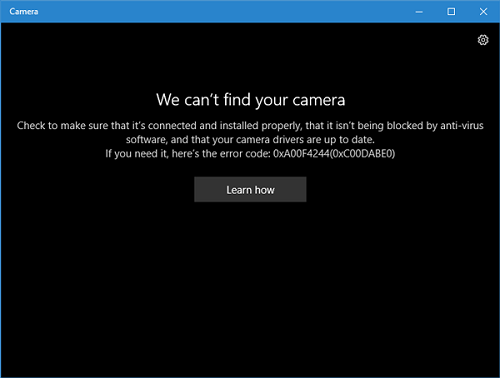 Windows 10 Camera Error 0xA00F4244