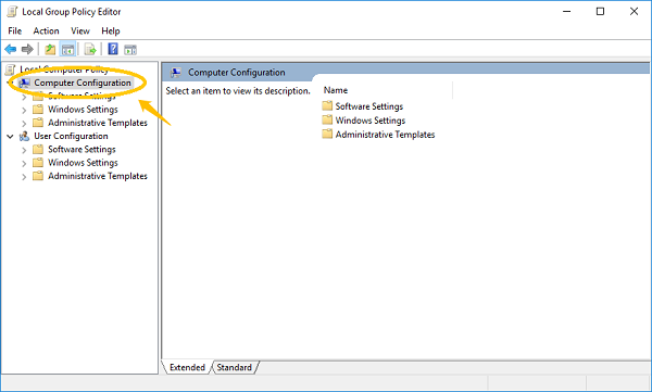 Computer Configuration on Group Policy Editor