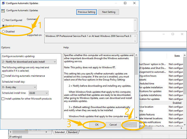 Disable Automatic Update on Group Policy Editor