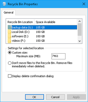 Allocate Disk Space to Recycle Bin