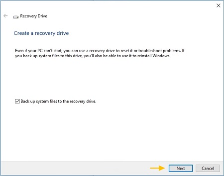 Creat A Recovery Drive Screen