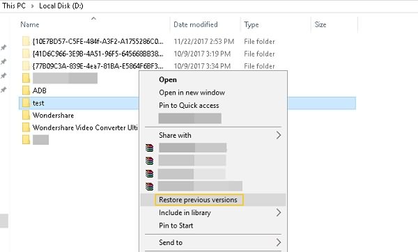 Restore Folder to Previous Versions