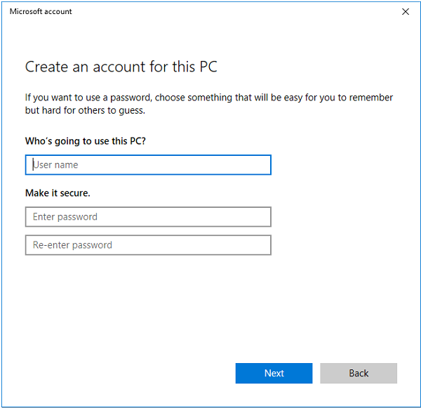 Create New Account on Windows