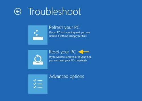 Select Troubleshoot on Surface