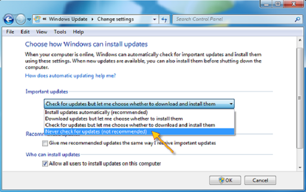 Stop Automatic Update on Windows 7