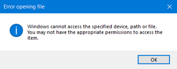 Windows Cannot Access the Specified Device, Path or File 
