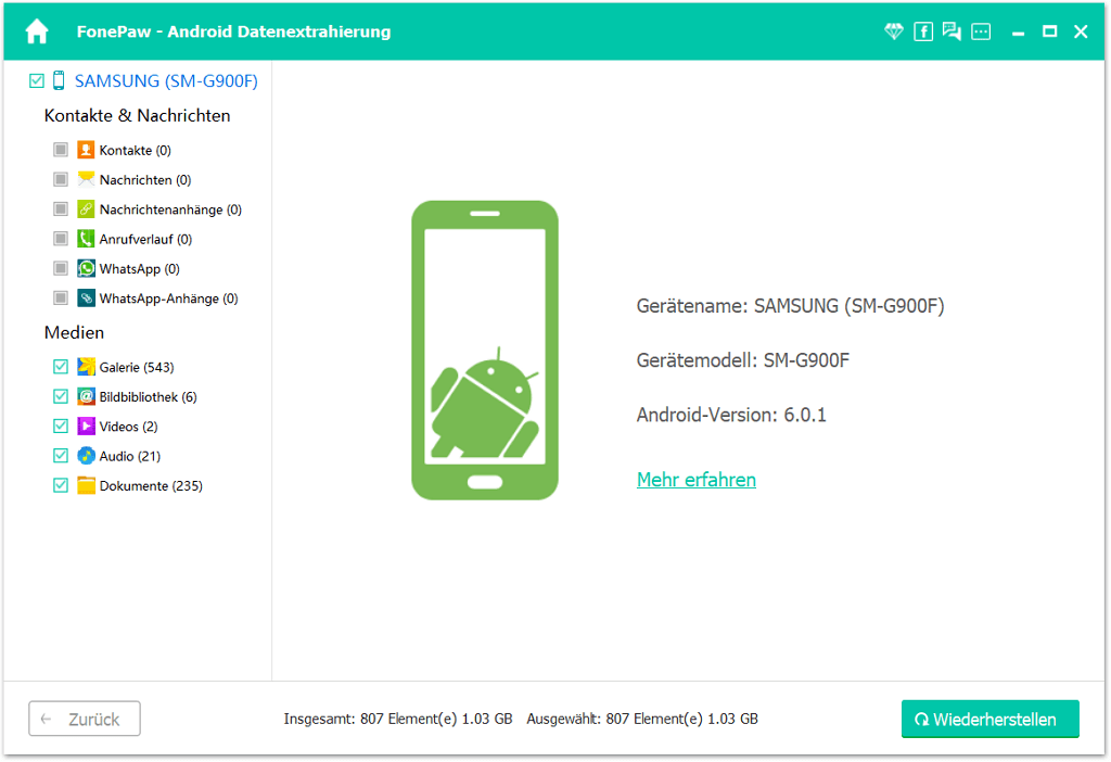Android Datenextrahierung Handy kaputt Daten wiederherstellen