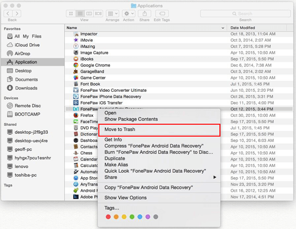 Move FonePaw Android Data Recovery to Trash on Mac