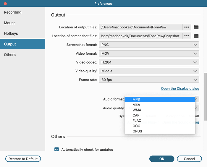 Definir as configurações de gravação