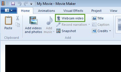 Cliquer sur Webcam vidéo sur Windows Movie Maker