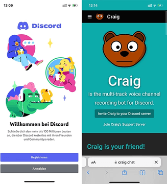 Discord Konto annehmen und Craig Bot-Website besuchen