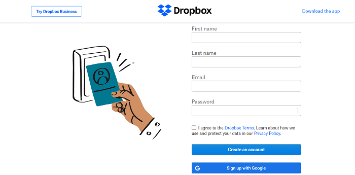 Sign up Dropbox