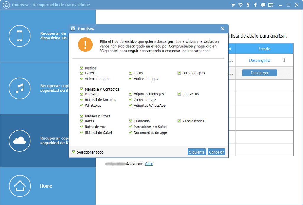 Elegir tipos de archivos de iCloud