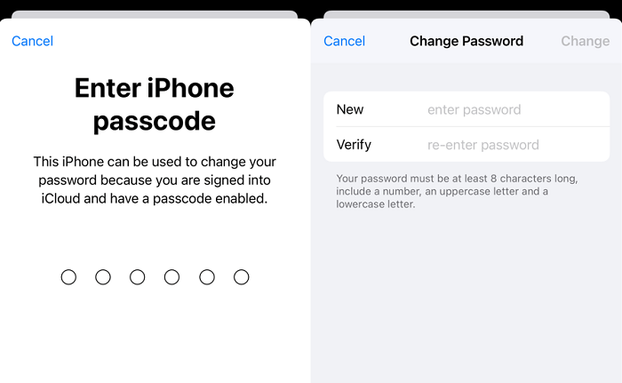 Enter Passcode and Change Password