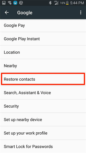 Google Account Restore Contacts