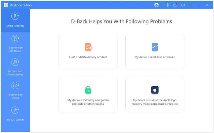 iMyFone D-Back for iOS Interface
