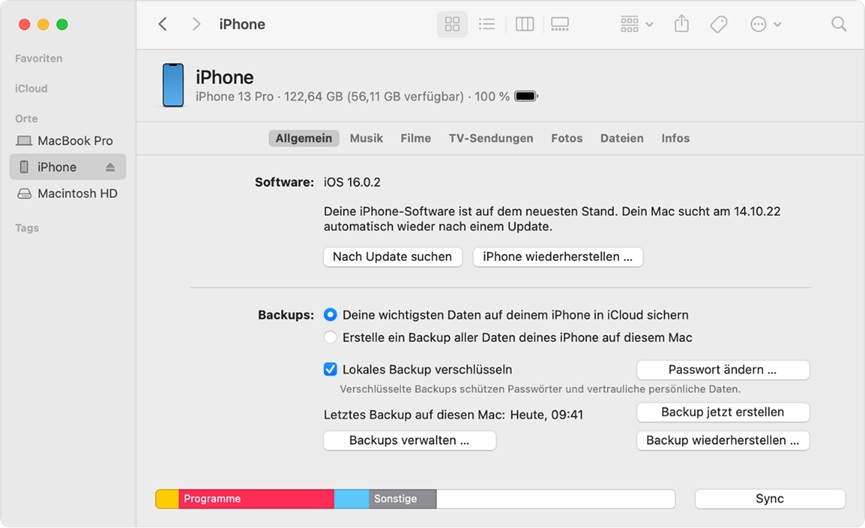 iPhone wiederherstellen aus Mac Finder
