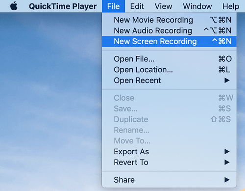 Quicktime yeni ekran kaydı