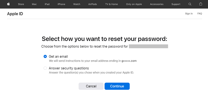 Reset iCloud Password via Email