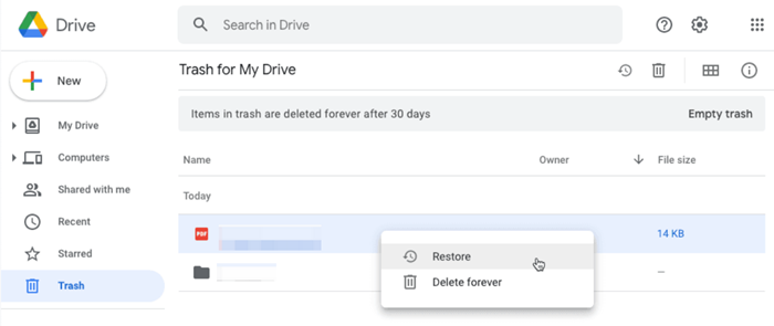 Restore Deleted Files from Google Drive