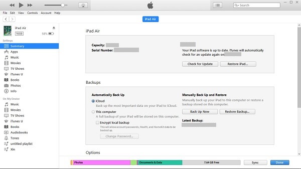 Reset iPad with iTunes