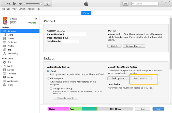 Restore iTunes Backup