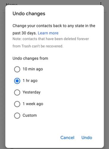 Retrieve Deleted Contacts on Google Contacts Website