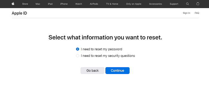 Select to Reset Password