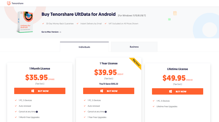 Tenorshare UlData for Android Pricing