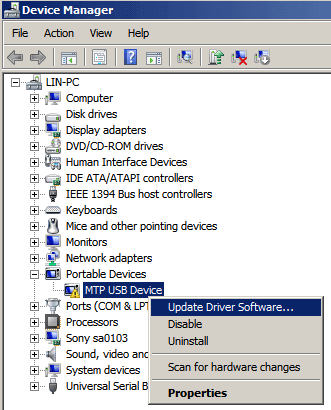 Update MTP USB Driver