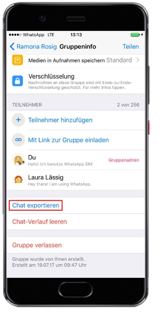 WhataApp Chat exprotieren