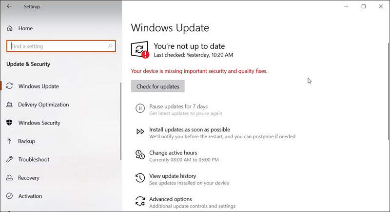Check for Windows System Updates